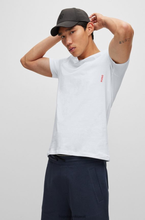 4TFNJN1031 أحمر فاتح Hugo Boss Hugo حزمة من قطعتين من تي شيرتات الملابس الداخلية القطنية باللون الأحمر الفاتح مع شعار عمودي