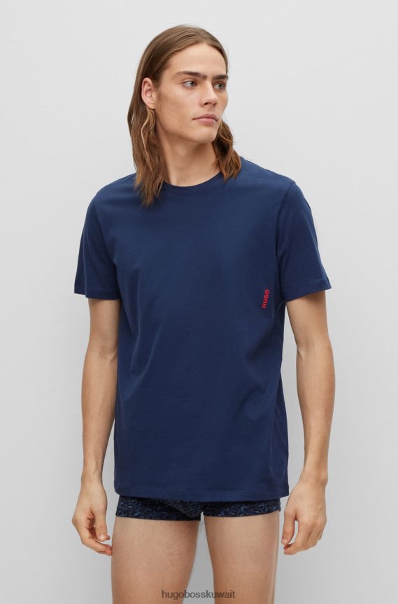 4TFNJN1032 أزرق Hugo Boss Hugo - حزمة من قطعتين من تي شيرتات الملابس الداخلية القطنية مع شعار عمودي باللون الأزرق