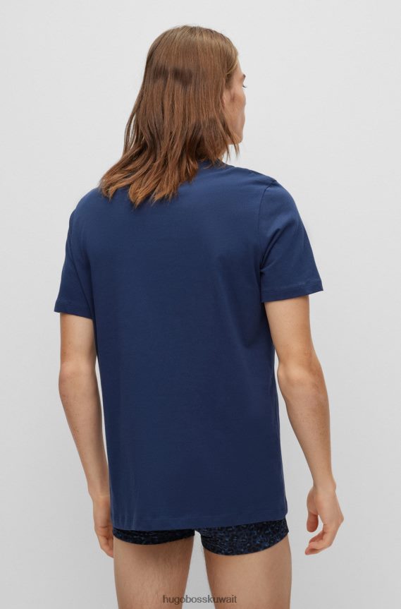 4TFNJN1032 أزرق Hugo Boss Hugo - حزمة من قطعتين من تي شيرتات الملابس الداخلية القطنية مع شعار عمودي باللون الأزرق