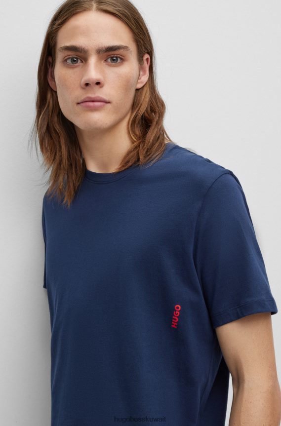4TFNJN1032 أزرق Hugo Boss Hugo - حزمة من قطعتين من تي شيرتات الملابس الداخلية القطنية مع شعار عمودي باللون الأزرق