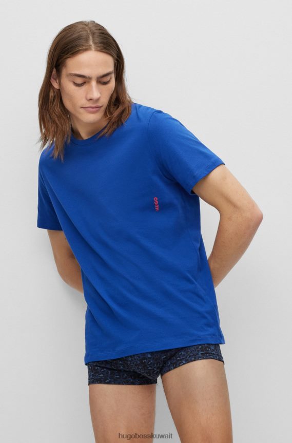 4TFNJN1032 أزرق Hugo Boss Hugo - حزمة من قطعتين من تي شيرتات الملابس الداخلية القطنية مع شعار عمودي باللون الأزرق