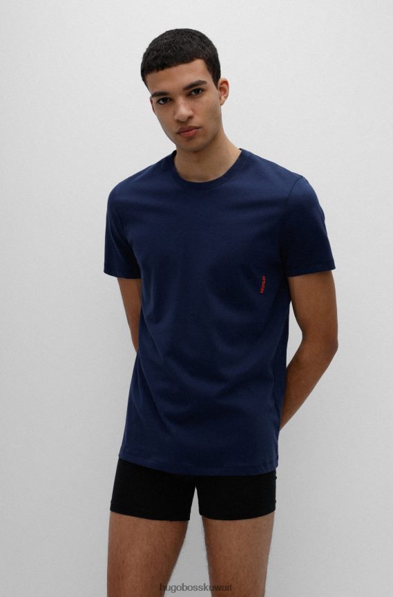 4TFNJN1034 أزرق غامق/أحمر Hugo Boss حزمة من قطعتين من تيشيرتات الملابس الداخلية القطنية باللون الأزرق الداكن مع شعار هوغو عمودي