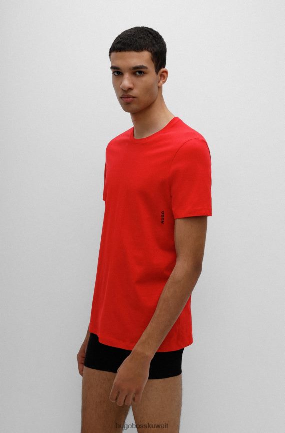 4TFNJN1034 أزرق غامق/أحمر Hugo Boss حزمة من قطعتين من تيشيرتات الملابس الداخلية القطنية باللون الأزرق الداكن مع شعار هوغو عمودي