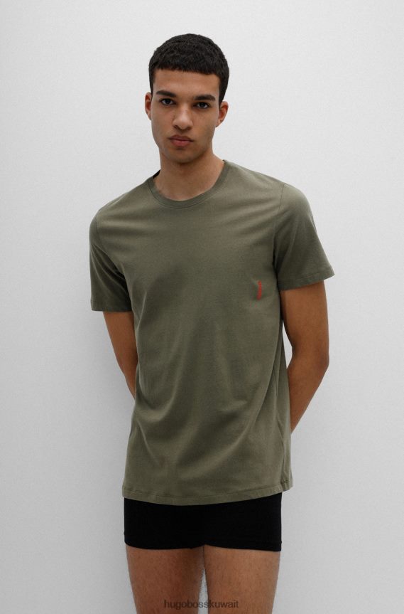4TFNJN1035 أخضر غامق Hugo Boss حزمة من قطعتين من تيشيرتات الملابس الداخلية القطنية مع شعار عمودي هوغو باللون الأخضر الداكن
