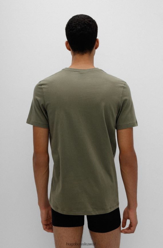 4TFNJN1035 أخضر غامق Hugo Boss حزمة من قطعتين من تيشيرتات الملابس الداخلية القطنية مع شعار عمودي هوغو باللون الأخضر الداكن