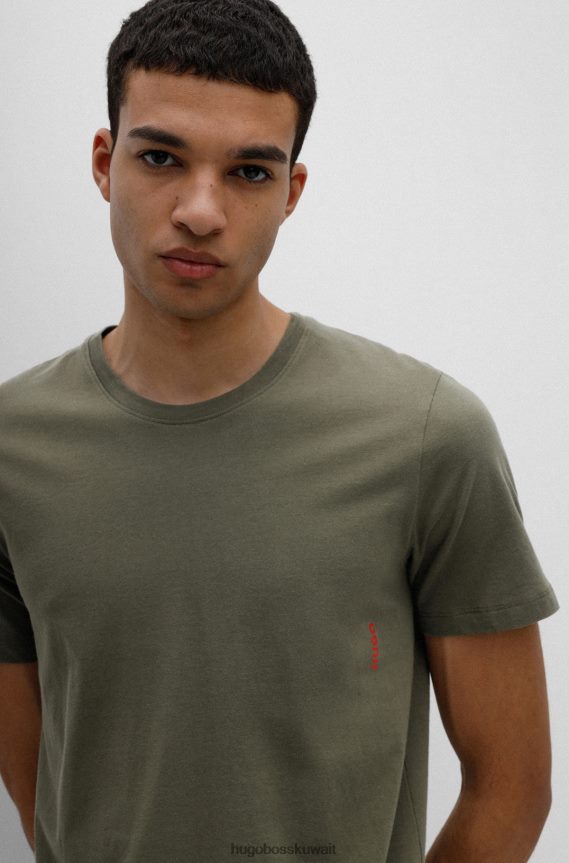 4TFNJN1035 أخضر غامق Hugo Boss حزمة من قطعتين من تيشيرتات الملابس الداخلية القطنية مع شعار عمودي هوغو باللون الأخضر الداكن