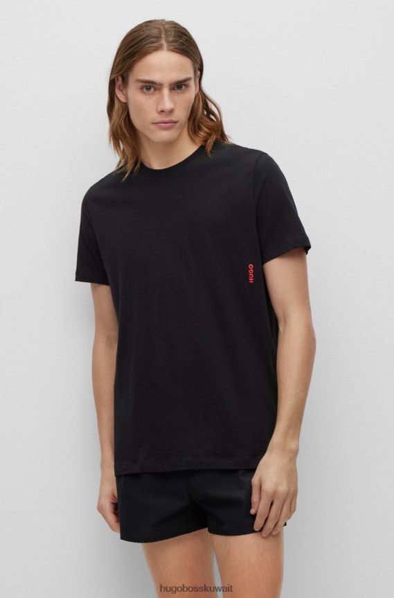 4TFNJN1036 أبيض أسود Hugo Boss حزمة من قطعتين من تيشيرتات الملابس الداخلية القطنية باللون الأبيض مع شعار عمودي من Hugo