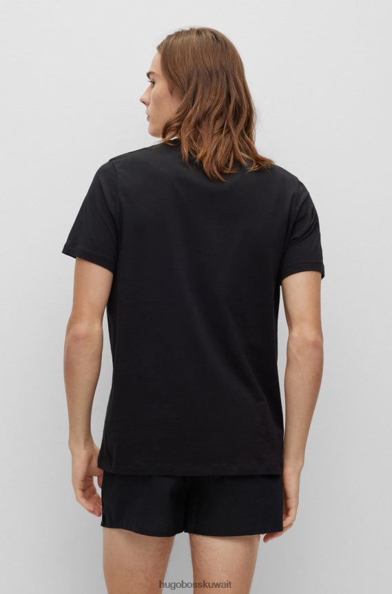 4TFNJN1036 أبيض أسود Hugo Boss حزمة من قطعتين من تيشيرتات الملابس الداخلية القطنية باللون الأبيض مع شعار عمودي من Hugo