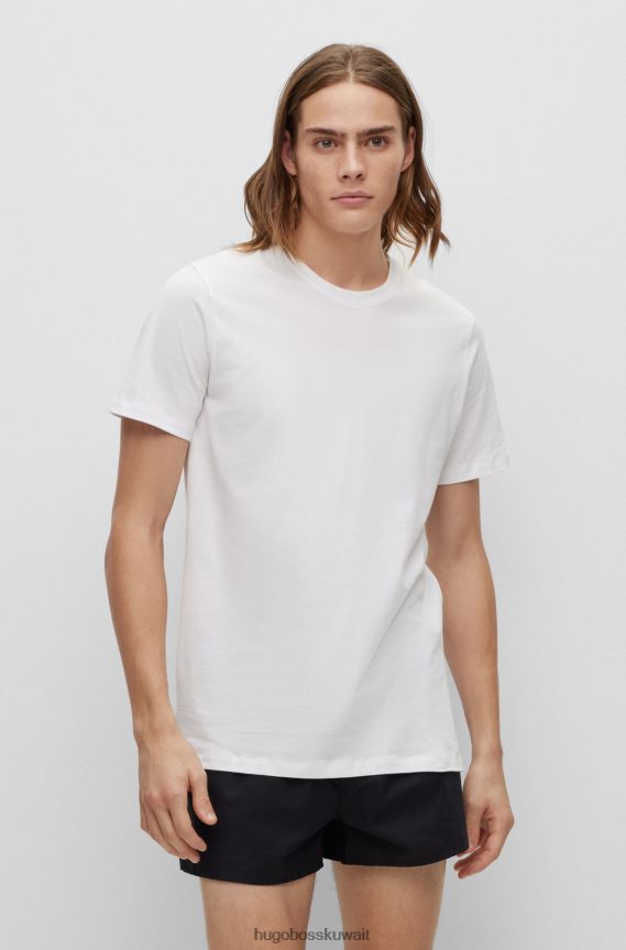 4TFNJN1036 أبيض أسود Hugo Boss حزمة من قطعتين من تيشيرتات الملابس الداخلية القطنية باللون الأبيض مع شعار عمودي من Hugo