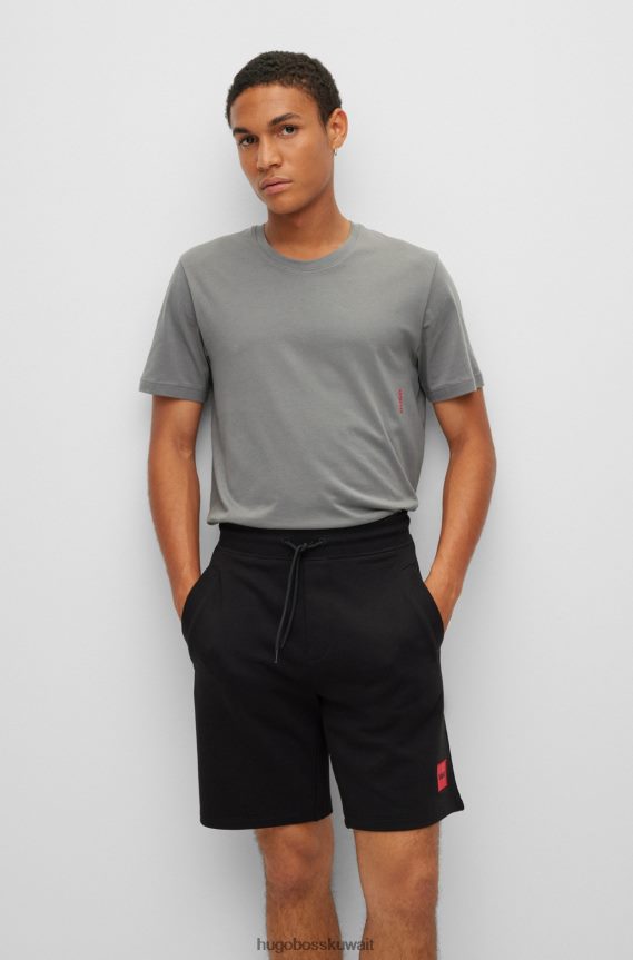 4TFNJN1037 أسود/رمادي Hugo Boss Hugo حزمة من قطعتين من تي شيرتات الملابس الداخلية القطنية باللون الأسود مع شعار عمودي