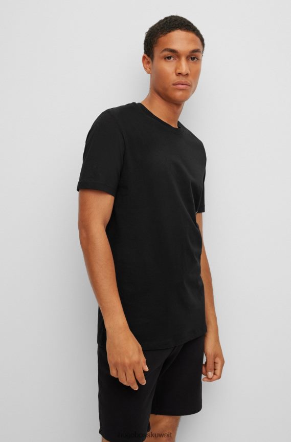 4TFNJN1037 أسود/رمادي Hugo Boss Hugo حزمة من قطعتين من تي شيرتات الملابس الداخلية القطنية باللون الأسود مع شعار عمودي