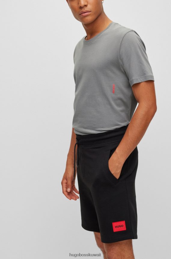 4TFNJN1037 أسود/رمادي Hugo Boss Hugo حزمة من قطعتين من تي شيرتات الملابس الداخلية القطنية باللون الأسود مع شعار عمودي