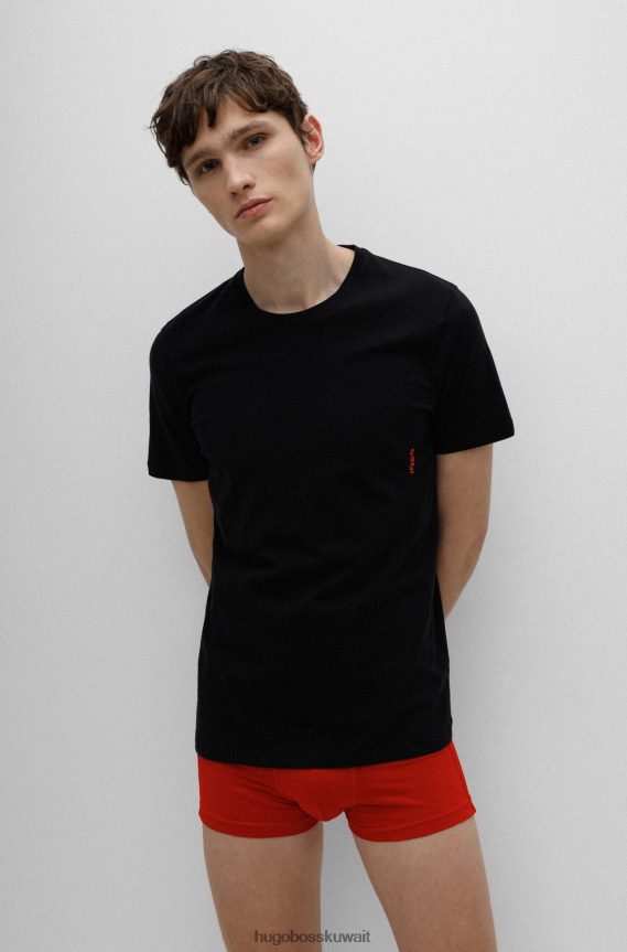 4TFNJN1038 أسود Hugo Boss Hugo حزمة من قطعتين من تيشيرتات الملابس الداخلية القطنية بشعار عمودي باللون الأسود