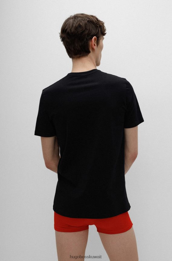 4TFNJN1038 أسود Hugo Boss Hugo حزمة من قطعتين من تيشيرتات الملابس الداخلية القطنية بشعار عمودي باللون الأسود