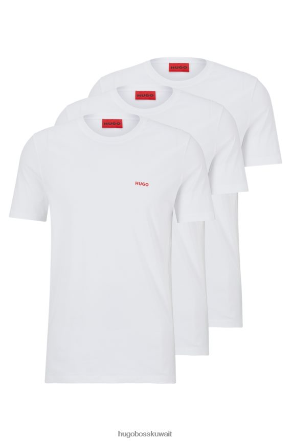 4TFNJN1041 أبيض Hugo Boss حزمة من ثلاثة قمصان داخلية مع طباعة شعار أحمر هوغو أبيض