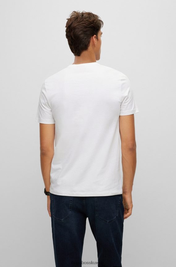 4TFNJN1041 أبيض Hugo Boss حزمة من ثلاثة قمصان داخلية مع طباعة شعار أحمر هوغو أبيض