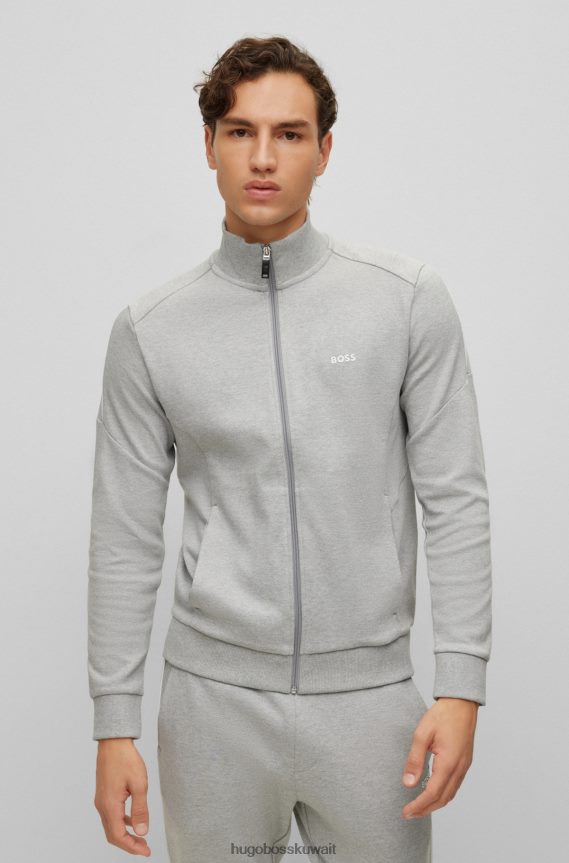 4TFNJN1044 رمادي فاتح Hugo Boss بدلة رياضية بشعار Hugo ذات مقاس عادي من القطن ذو الوجهين باللون الرمادي الفاتح