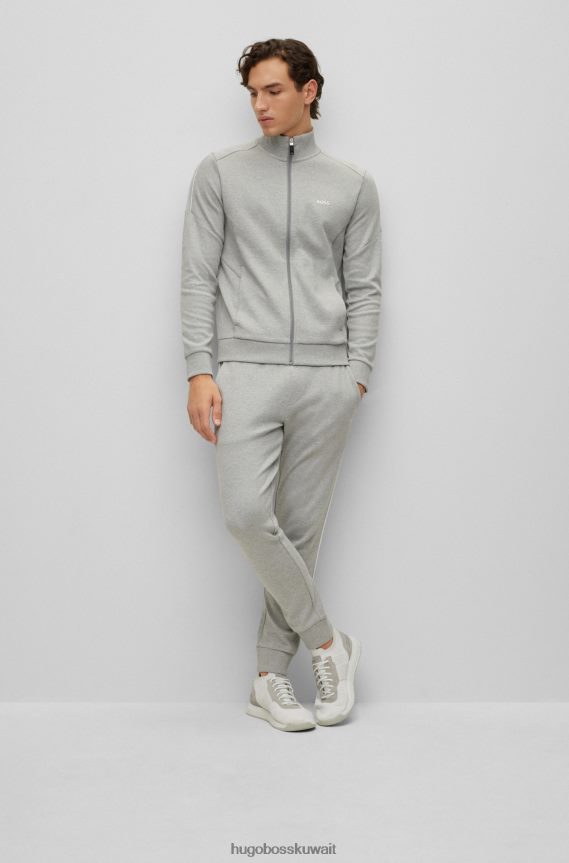 4TFNJN1044 رمادي فاتح Hugo Boss بدلة رياضية بشعار Hugo ذات مقاس عادي من القطن ذو الوجهين باللون الرمادي الفاتح