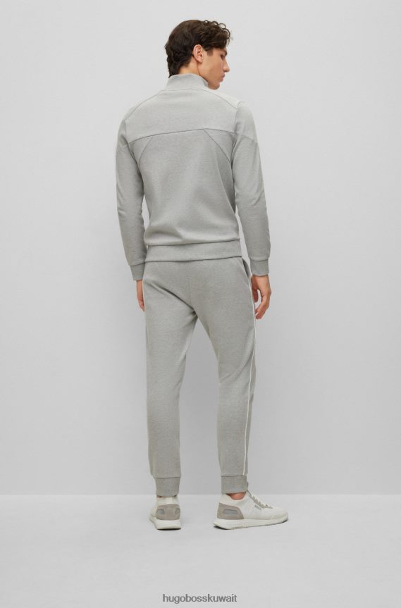 4TFNJN1044 رمادي فاتح Hugo Boss بدلة رياضية بشعار Hugo ذات مقاس عادي من القطن ذو الوجهين باللون الرمادي الفاتح