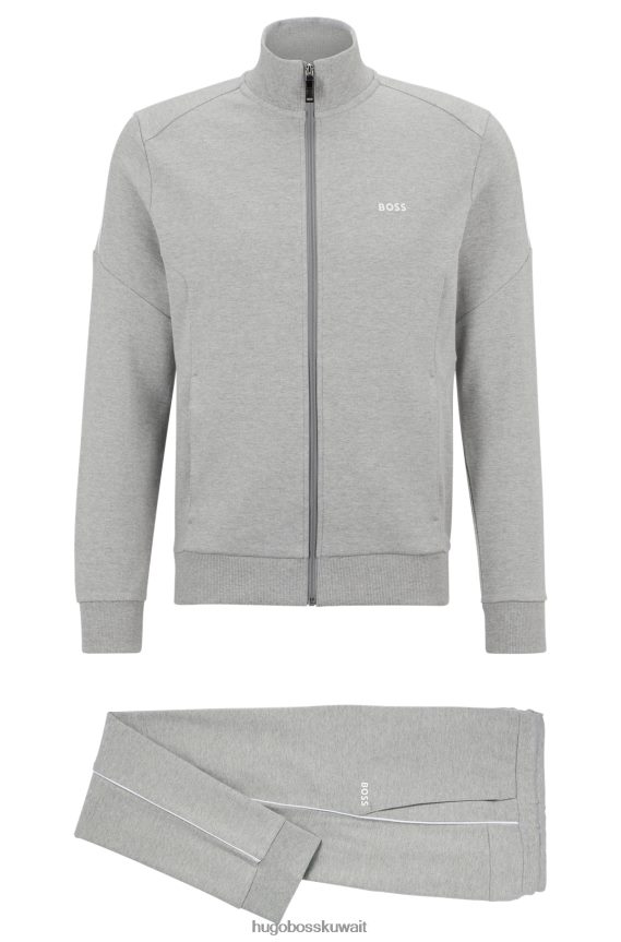 4TFNJN1044 رمادي فاتح Hugo Boss بدلة رياضية بشعار Hugo ذات مقاس عادي من القطن ذو الوجهين باللون الرمادي الفاتح