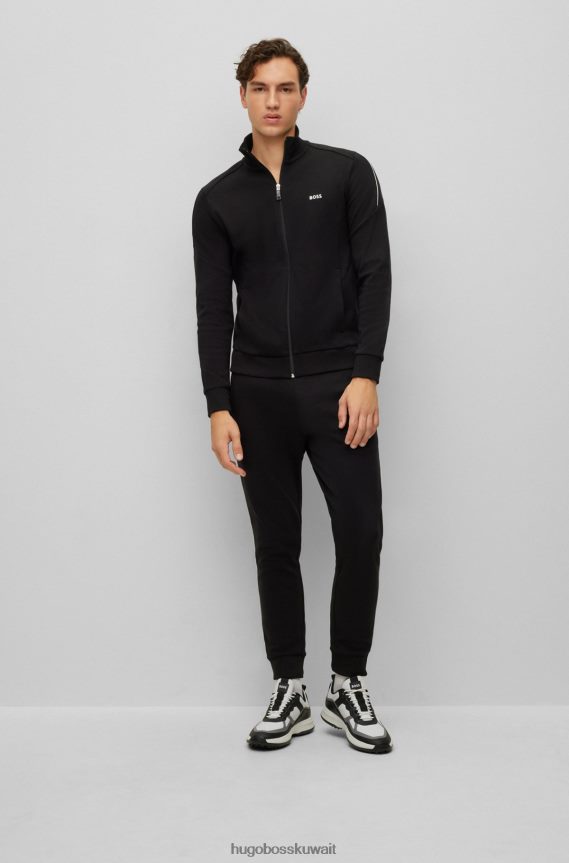 4TFNJN1046 أسود Hugo Boss بدلة رياضية سوداء بشعار الماركة بقصة عادية مصنوعة من قطن هوغو مزدوج الوجه