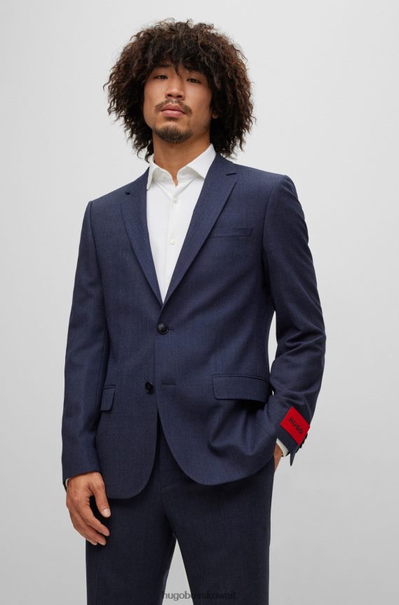 4TFNJN1048 أزرق Hugo Boss بدلة هوغو زرقاء بقصة ضيقة مصنوعة من مزيج الصوف فائق المرونة