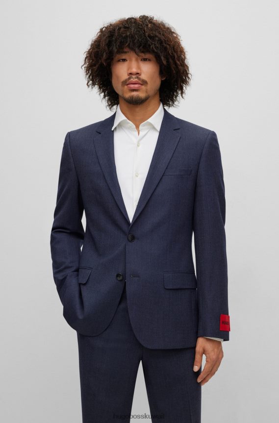 4TFNJN1048 أزرق Hugo Boss بدلة هوغو زرقاء بقصة ضيقة مصنوعة من مزيج الصوف فائق المرونة