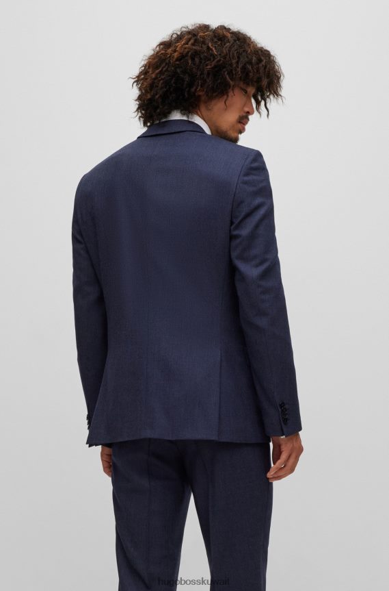 4TFNJN1048 أزرق Hugo Boss بدلة هوغو زرقاء بقصة ضيقة مصنوعة من مزيج الصوف فائق المرونة
