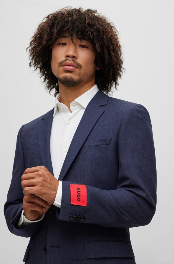4TFNJN1048 أزرق Hugo Boss بدلة هوغو زرقاء بقصة ضيقة مصنوعة من مزيج الصوف فائق المرونة