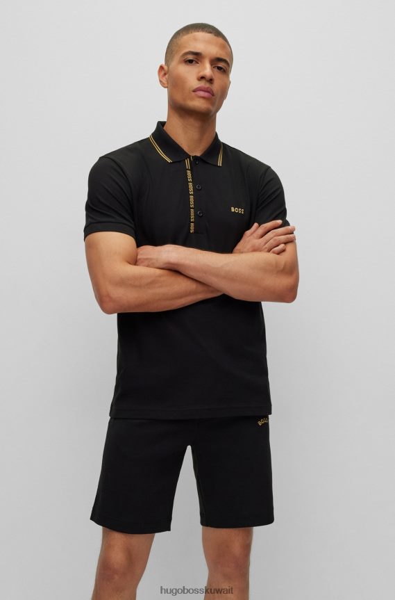 4TFNJN1051 أسود Hugo Boss قميص بولو بقصة ضيقة مع فتحة تحمل العلامة التجارية هوغو باللون الأسود