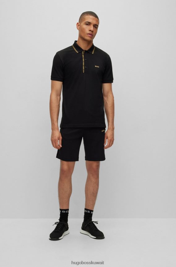 4TFNJN1051 أسود Hugo Boss قميص بولو بقصة ضيقة مع فتحة تحمل العلامة التجارية هوغو باللون الأسود