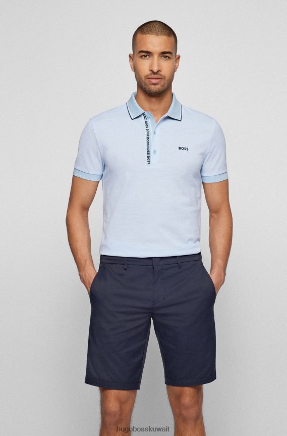 4TFNJN1052 أزرق فاتح Hugo Boss قميص بولو أزرق فاتح بقصة ضيقة مع فتحة هوغو تحمل العلامة التجارية