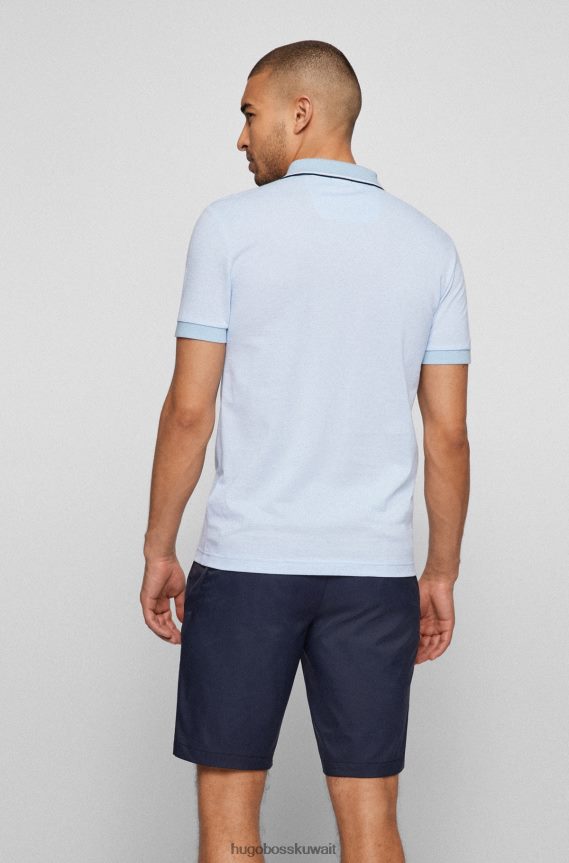 4TFNJN1052 أزرق فاتح Hugo Boss قميص بولو أزرق فاتح بقصة ضيقة مع فتحة هوغو تحمل العلامة التجارية