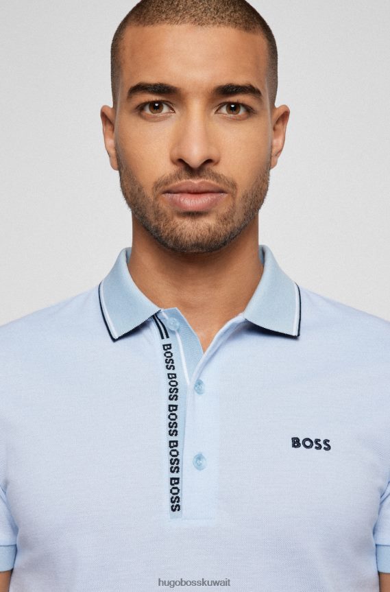 4TFNJN1052 أزرق فاتح Hugo Boss قميص بولو أزرق فاتح بقصة ضيقة مع فتحة هوغو تحمل العلامة التجارية