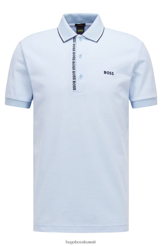 4TFNJN1052 أزرق فاتح Hugo Boss قميص بولو أزرق فاتح بقصة ضيقة مع فتحة هوغو تحمل العلامة التجارية
