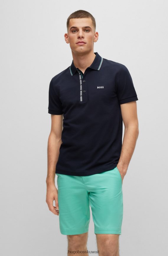 4TFNJN1053 أزرق غامق Hugo Boss قميص بولو بقصة ضيقة مع فتحة تحمل العلامة التجارية هوغو باللون الأزرق الداكن
