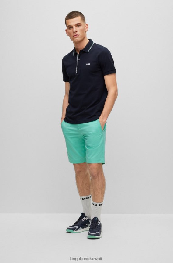 4TFNJN1053 أزرق غامق Hugo Boss قميص بولو بقصة ضيقة مع فتحة تحمل العلامة التجارية هوغو باللون الأزرق الداكن