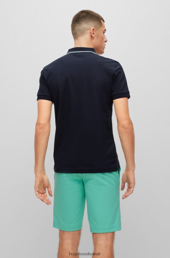 4TFNJN1053 أزرق غامق Hugo Boss قميص بولو بقصة ضيقة مع فتحة تحمل العلامة التجارية هوغو باللون الأزرق الداكن