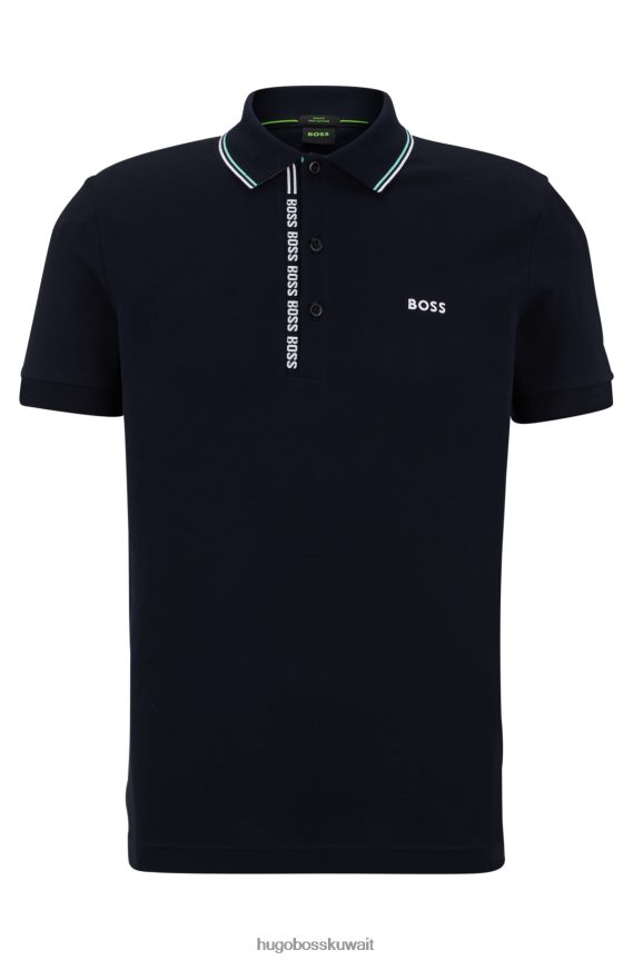4TFNJN1053 أزرق غامق Hugo Boss قميص بولو بقصة ضيقة مع فتحة تحمل العلامة التجارية هوغو باللون الأزرق الداكن