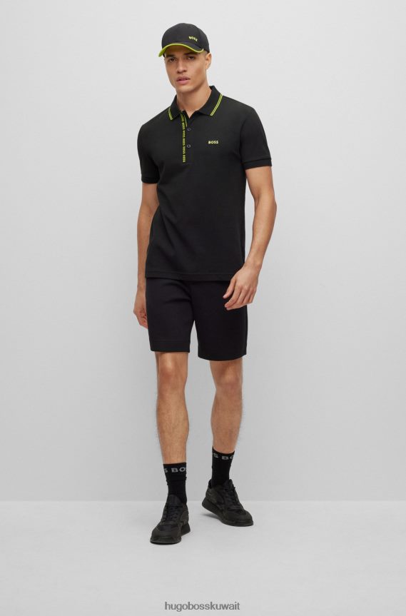 4TFNJN1057 أسود Hugo Boss قميص بولو بقصة ضيقة مع فتحة سوداء تحمل العلامة التجارية هوغو
