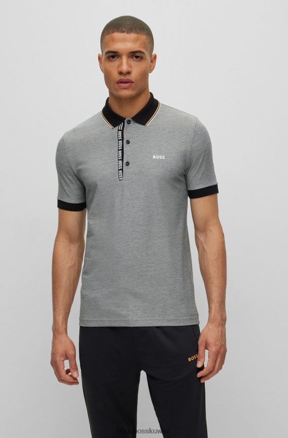 4TFNJN1058 أسود Hugo Boss قميص بولو أسود بقصة ضيقة مع فتحة هوغو تحمل العلامة التجارية