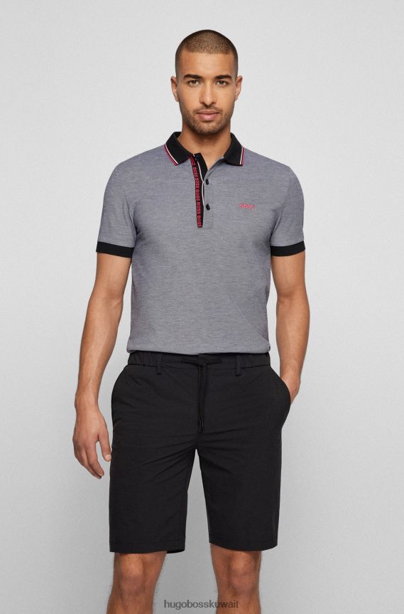 4TFNJN1059 رمادي Hugo Boss قميص بولو بقصة ضيقة مع فتحة تحمل العلامة التجارية هوغو باللون الرمادي