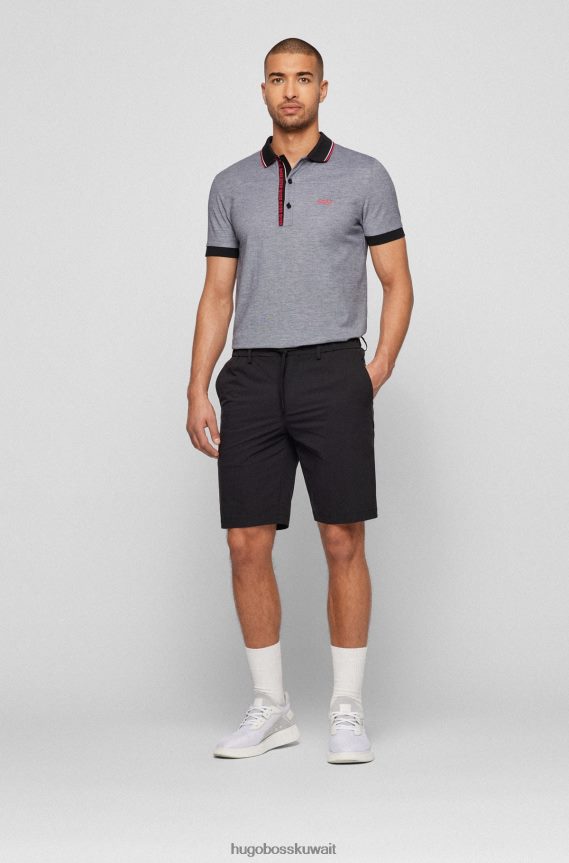 4TFNJN1059 رمادي Hugo Boss قميص بولو بقصة ضيقة مع فتحة تحمل العلامة التجارية هوغو باللون الرمادي