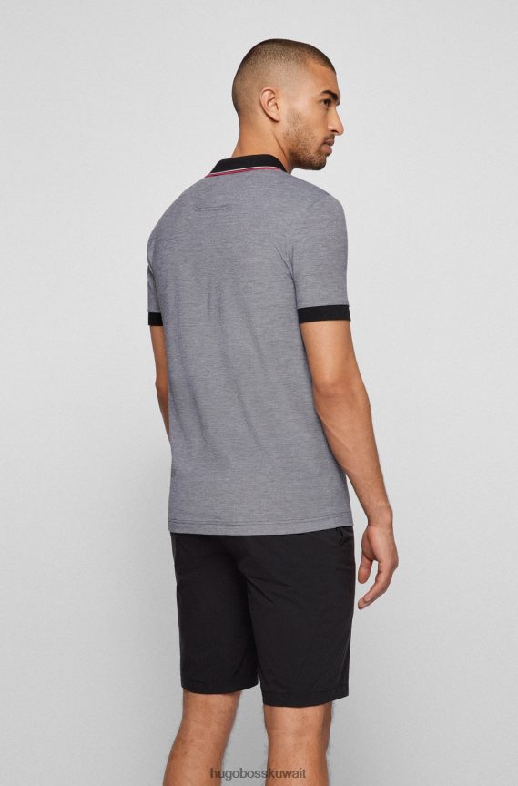 4TFNJN1059 رمادي Hugo Boss قميص بولو بقصة ضيقة مع فتحة تحمل العلامة التجارية هوغو باللون الرمادي