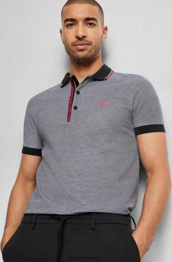 4TFNJN1059 رمادي Hugo Boss قميص بولو بقصة ضيقة مع فتحة تحمل العلامة التجارية هوغو باللون الرمادي