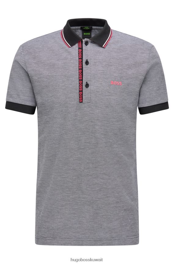 4TFNJN1059 رمادي Hugo Boss قميص بولو بقصة ضيقة مع فتحة تحمل العلامة التجارية هوغو باللون الرمادي