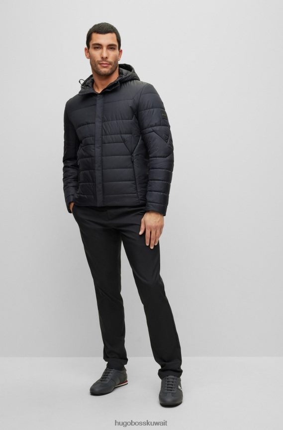 4TFNJN1060 أسود Hugo Boss سترة هوغو سوداء بغطاء رأس مقاومة للماء مع رقعة شعار