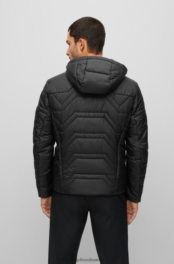 4TFNJN1060 أسود Hugo Boss سترة هوغو سوداء بغطاء رأس مقاومة للماء مع رقعة شعار