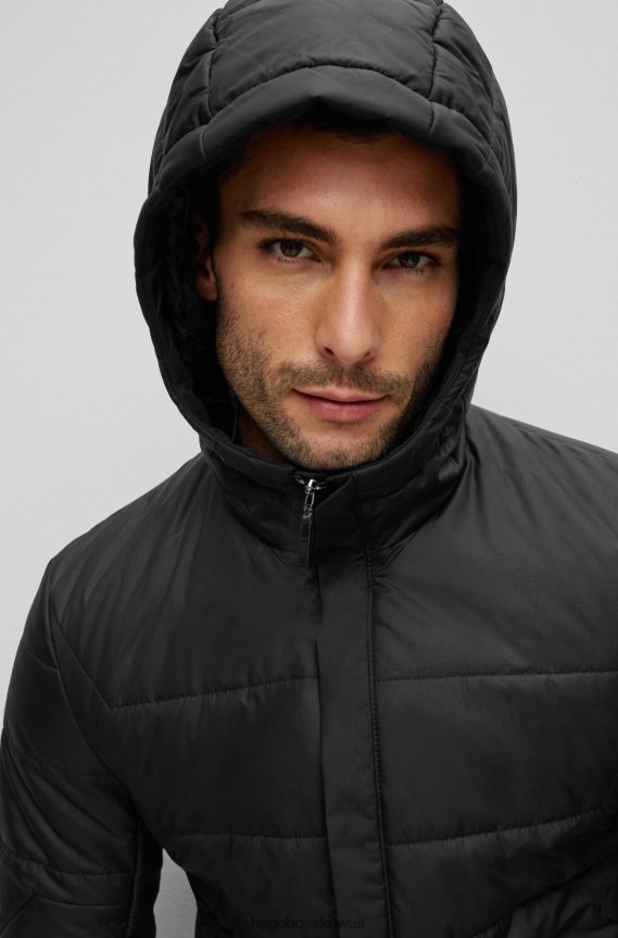 4TFNJN1060 أسود Hugo Boss سترة هوغو سوداء بغطاء رأس مقاومة للماء مع رقعة شعار