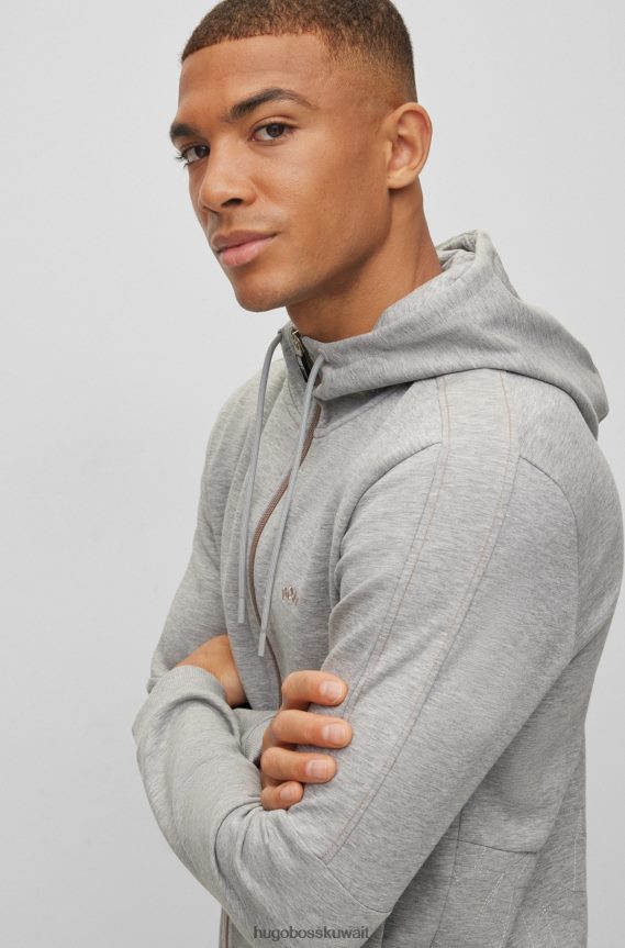 4TFNJN1064 رمادي فاتح Hugo Boss سترة بغطاء رأس بسحاب من مزيج القطن باللون الرمادي الفاتح مع عمل فني شبكي